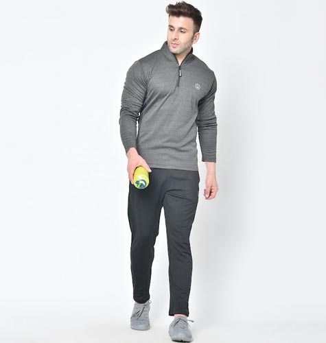 Chkokko Men Grey & Black Solid Full Sleeve Zipper Sports Gym Track suit